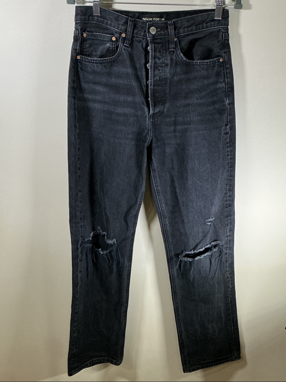 Denim Forum The Joni High Rise Loose Jeans Black Distressed 26